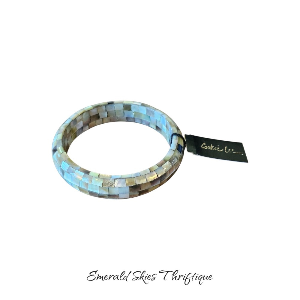 Cookie Lee Mother of Pearl Abalone Shell Mosaic Bangle Bracelet, new. Free ship